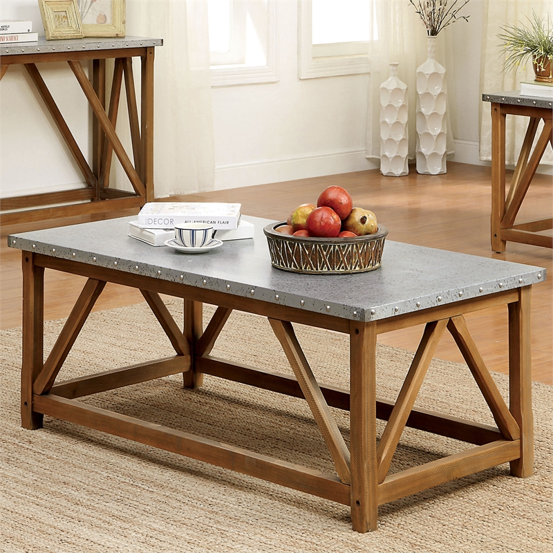 Furniture of America Marqueze Industrial Wood Coffee Table in Natural Tone