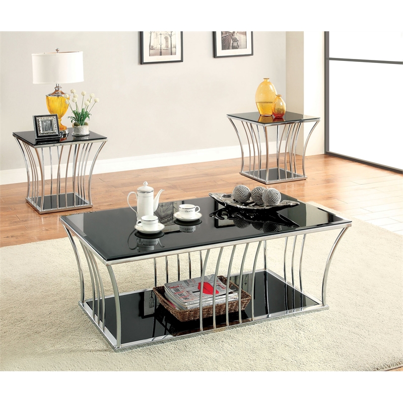 Furniture of America Lethe Modern Metal Coffee Table in Black and Chrome