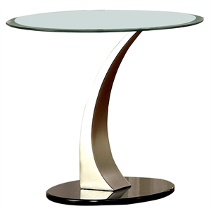 furniture of america mansa stainless steel end table in satin plated and black