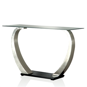 furniture of america navarre stainless steel console table in silver and black