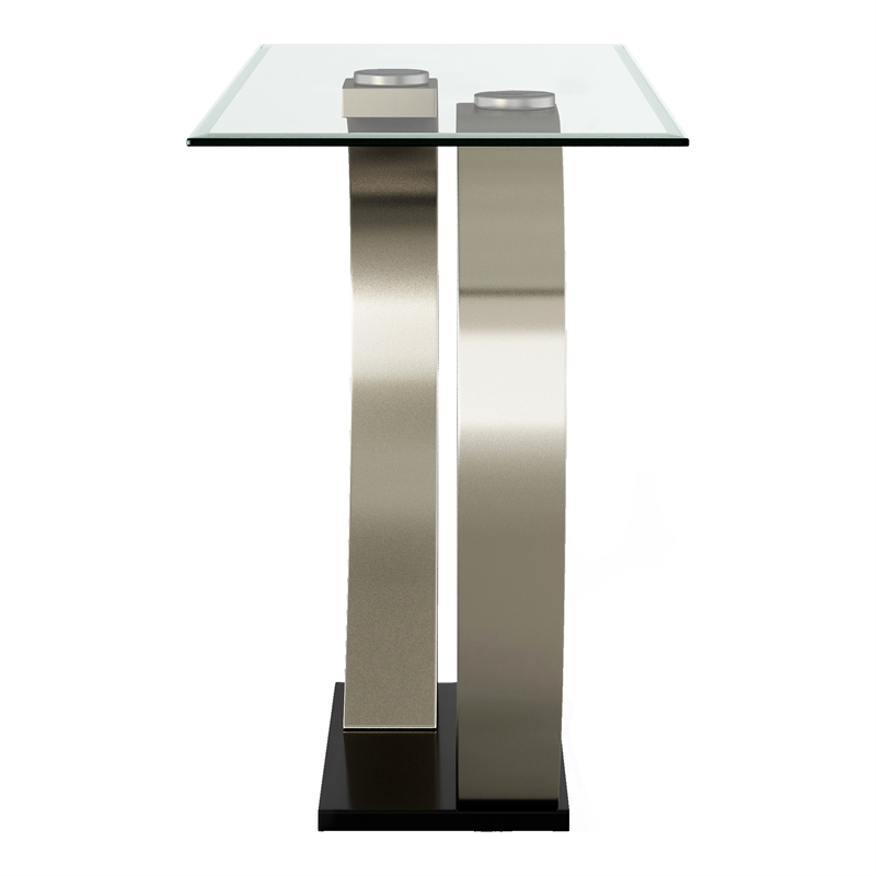 Furniture of America Navarre Steel Glass Console Table in Silver and Black