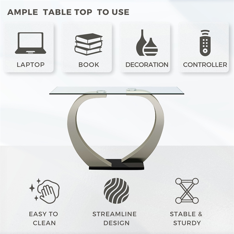 Furniture of America Navarre Steel Glass Console Table in Silver and Black