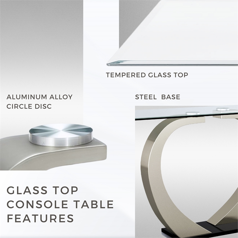 Furniture of America Navarre Steel Glass Console Table in Silver and Black