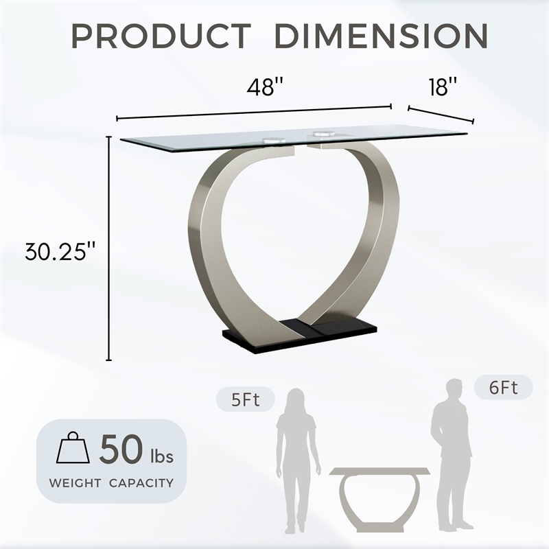 Furniture of America Navarre Steel Glass Console Table in Silver and Black