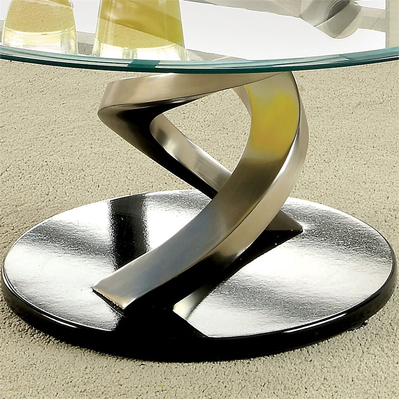 Furniture of America Crook Glass Top Coffee Table in Silver Satin Plated