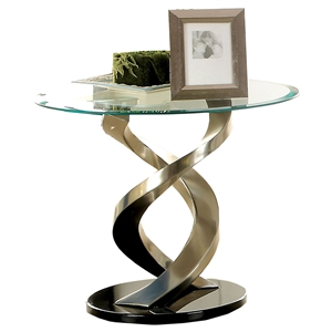 furniture of america crook stainless steel end table in silver satin plated