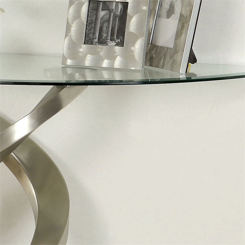 Furniture of America Crook Glass Top Console Table in Silver Satin Plated