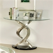 Furniture of America Crook Glass Top Console Table in Silver Satin Plated