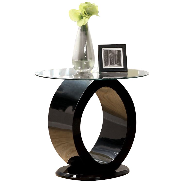 Furniture of America Mason Contemporary Glass Top End Table in Glossy Black