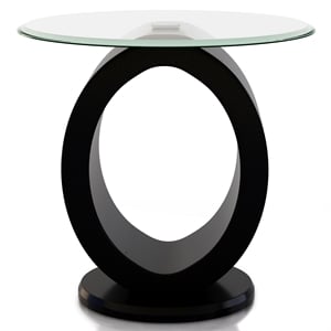 Furniture of America Mason Contemporary Glass Top End Table in Glossy Black