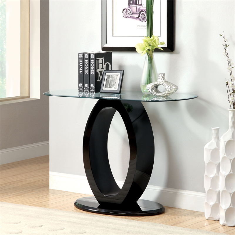 Furniture of America Mason Contemporary Wood Console Table in Glossy Black