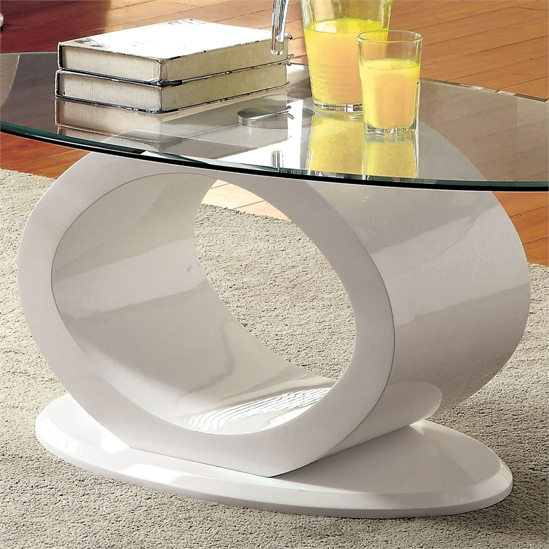 Furniture of America Mason Contemporary Wood Oval Coffee Table in White