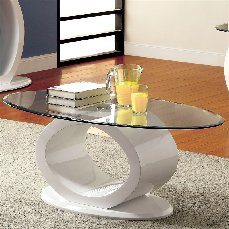 Furniture of America Mason Contemporary Wood Oval Coffee Table in White