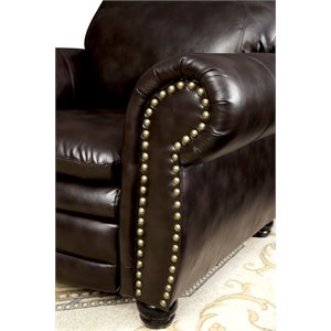Furniture of America Tasha Leather Loveseat in Mahogany