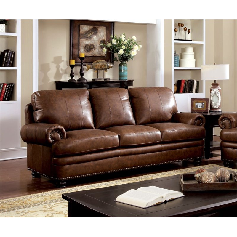 Furniture Of America Carson, Transitional Leather Sofa