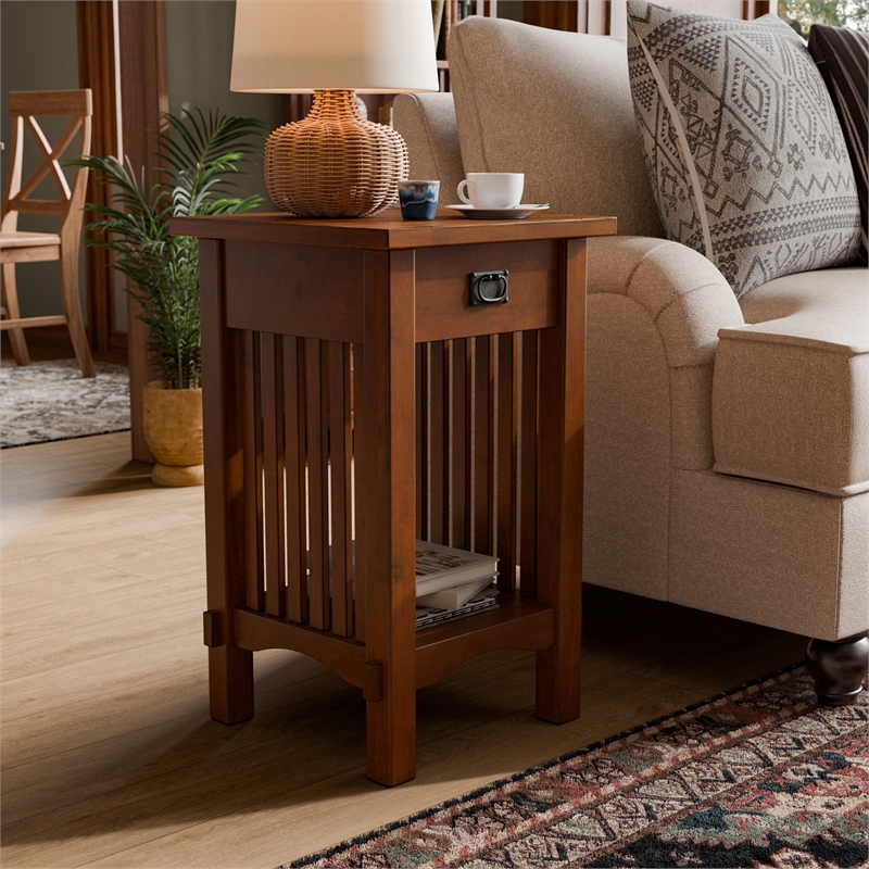 Furniture of America Davis Cottage Wood 1-Drawer End Table in Antique Oak