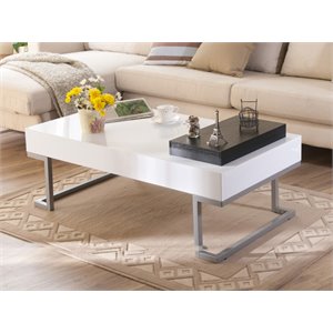 Furniture of America Jerri Coffee Table with Tray in Glossy White