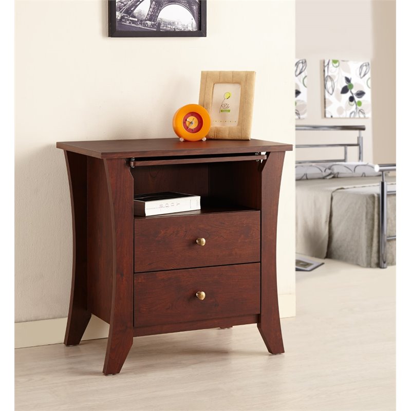 Furniture of America Grover 2 Drawer End Table with Tray in Walnut
