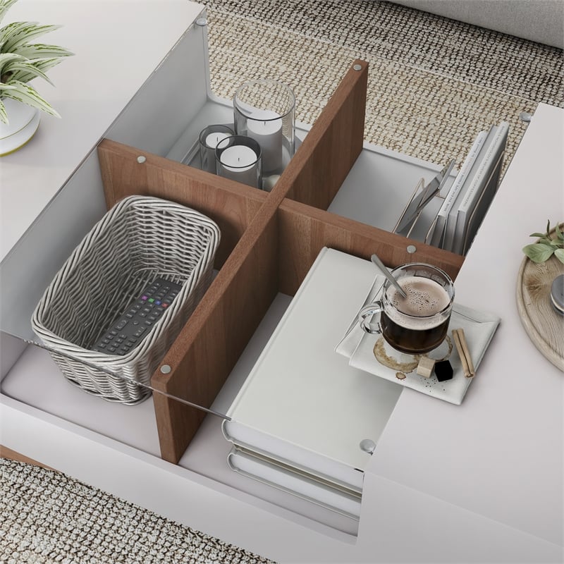 Furniture of America Mitch Wood Storage Coffee Table in White and Light Walnut