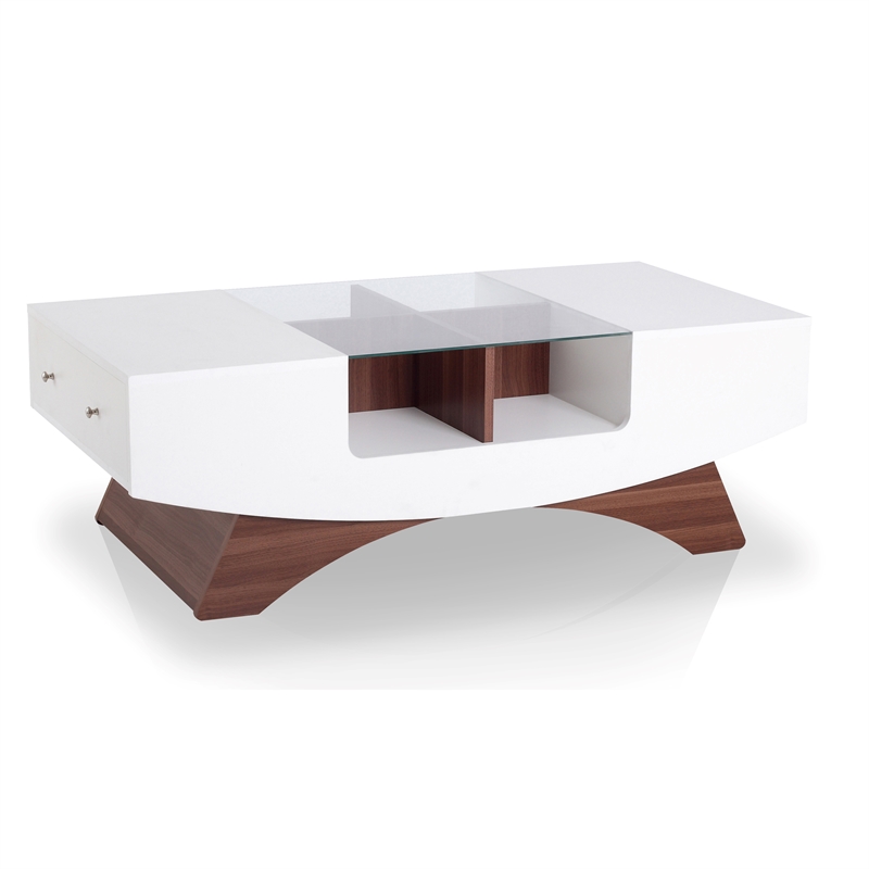 Furniture of America Mitch Wood Storage Coffee Table in White and