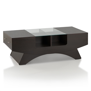 furniture of america mitch modern glass top wooden storage coffee table