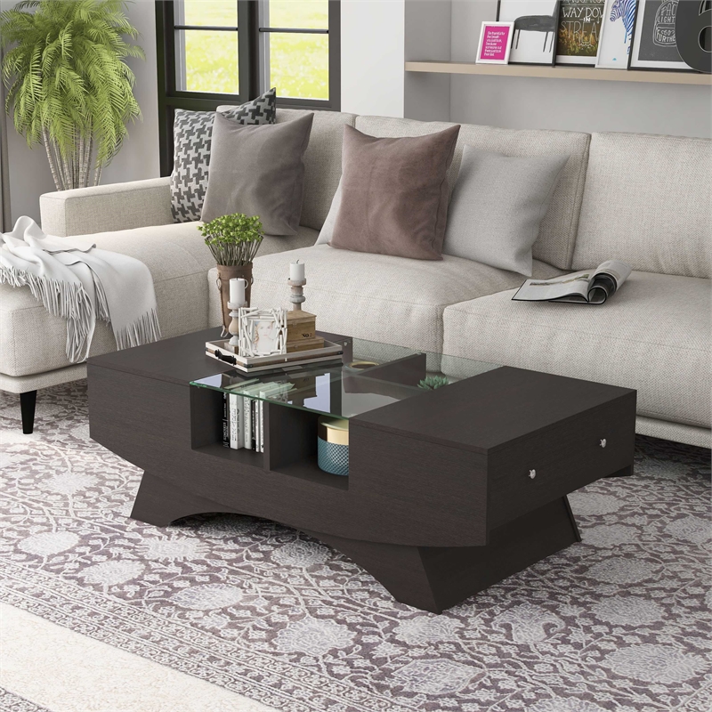Furniture of America Mitch Wood Storage Coffee Table in Espresso