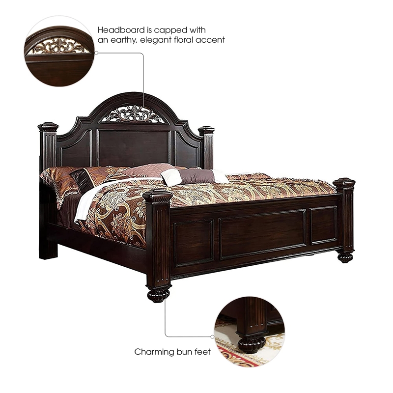 Furniture of America Damos Solid Wood King Panel Bed in Dark Walnut
