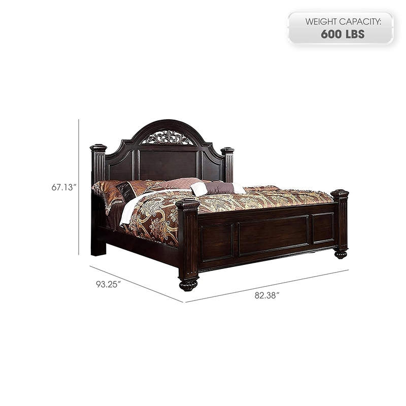 Furniture of America Damos Solid Wood King Panel Bed in Dark Walnut