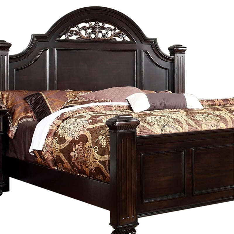Furniture of America Damos Solid Wood Queen Panel Bed in Dark Walnut