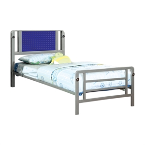 furniture of america alline contemporary metal panel bed in silver and blue