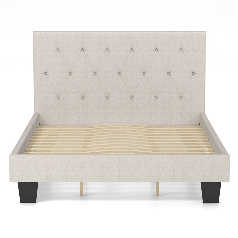 Furniture of America Warscher Fabric King Tufted Platform Bed in Ivory