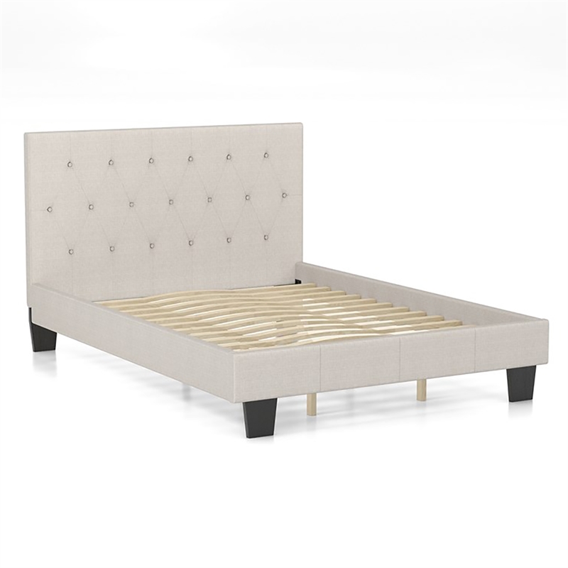 Furniture of America Warscher Fabric King Tufted Platform Bed in Ivory