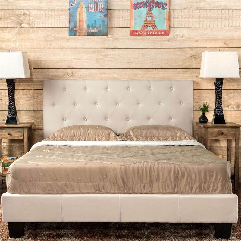 Furniture of America Warscher Fabric King Tufted Platform Bed in Ivory