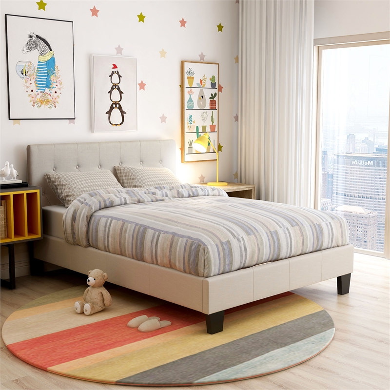 Furniture of America Warscher Fabric Twin Tufted Platform Bed in Ivory