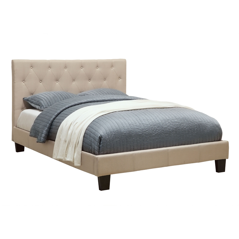 Furniture of America Warscher Fabric Twin Tufted Platform Bed in Ivory