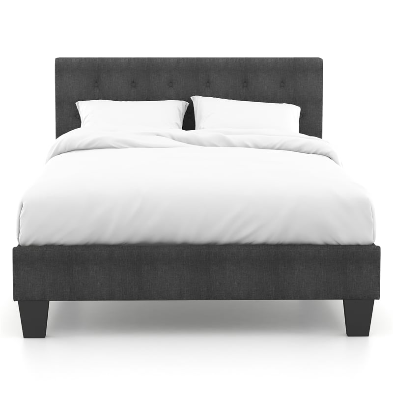 Furniture of America Warscher Fabric King Tufted Platform Bed in Gray