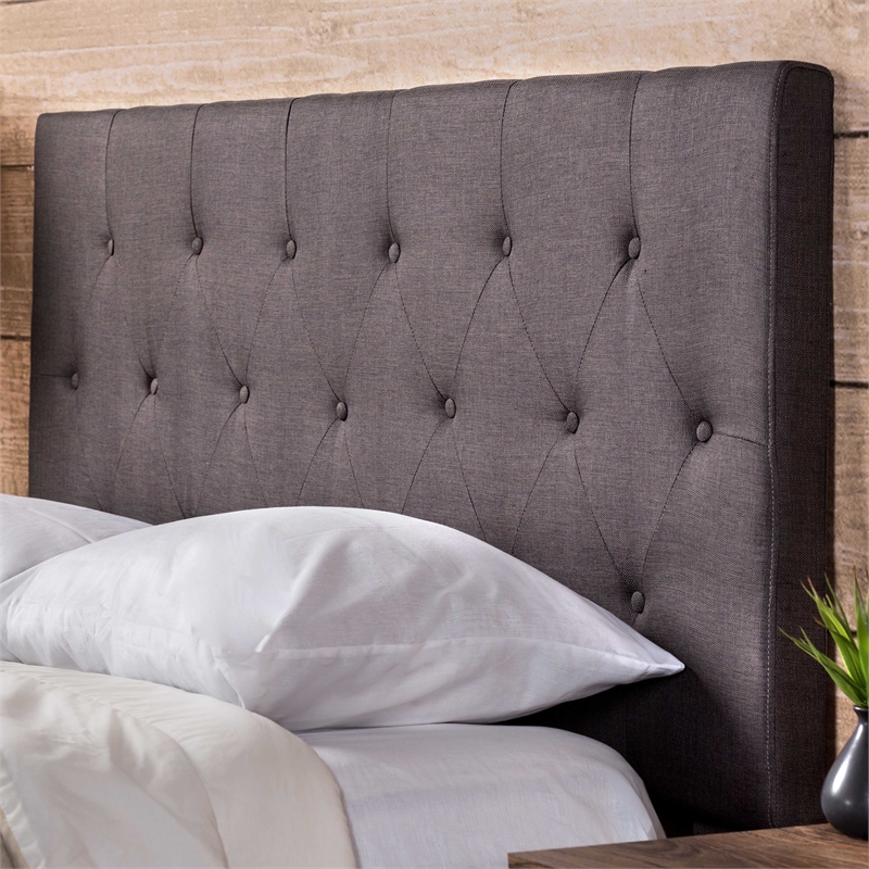 Furniture of America Warscher Fabric King Tufted Platform Bed in Gray