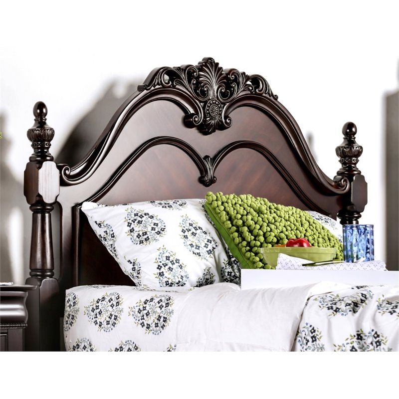Furniture of America Ruben Traditional Wood Queen Poster Bed in Cherry
