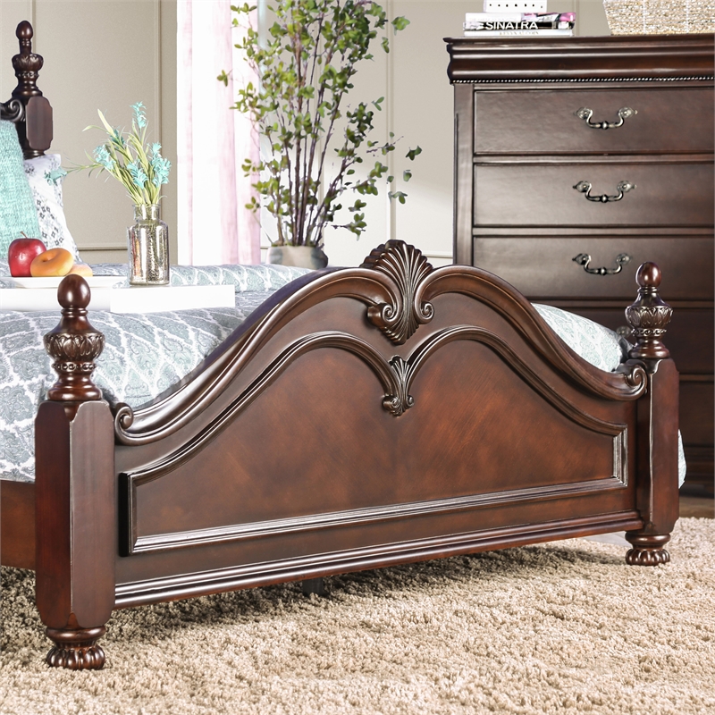 Furniture of America Ruben Traditional Wood Queen Poster Bed in Cherry