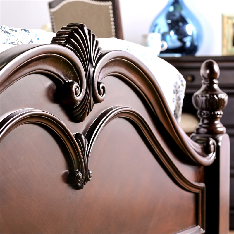 Furniture of America Ruben Traditional Wood Queen Poster Bed in Cherry