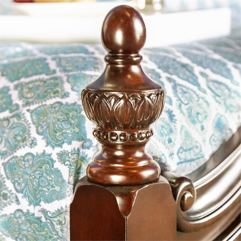 Furniture of America Ruben Traditional Wood Queen Poster Bed in Cherry
