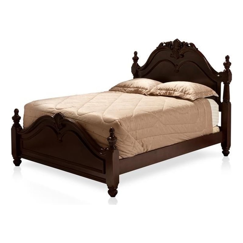 Furniture of America Ruben Traditional Wood Queen Poster Bed in Cherry