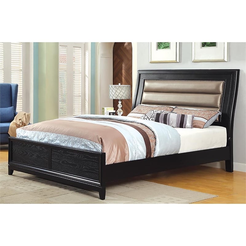 Furniture of America Aloka Solid Wood King Panel Bed in Black ...