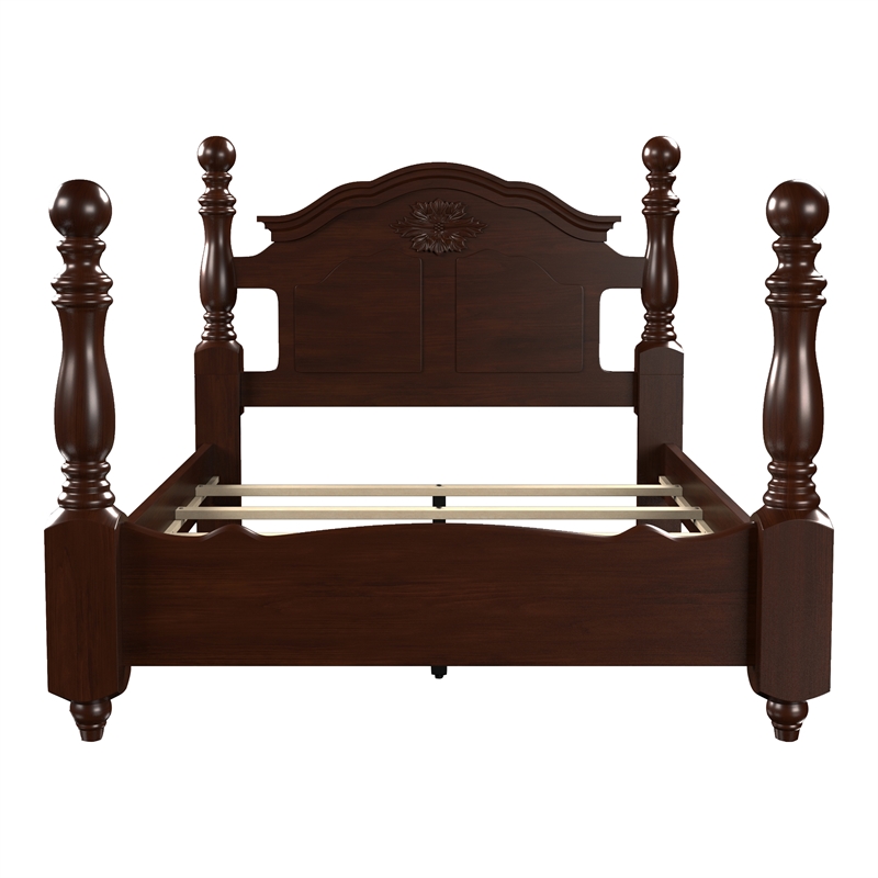 Furniture of America Hemps Solid Wood Four-Poster California King Bed in Brown