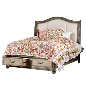 Furniture of America Calpa Queen Padded Wood Storage Bed - Rustic Natural Tone