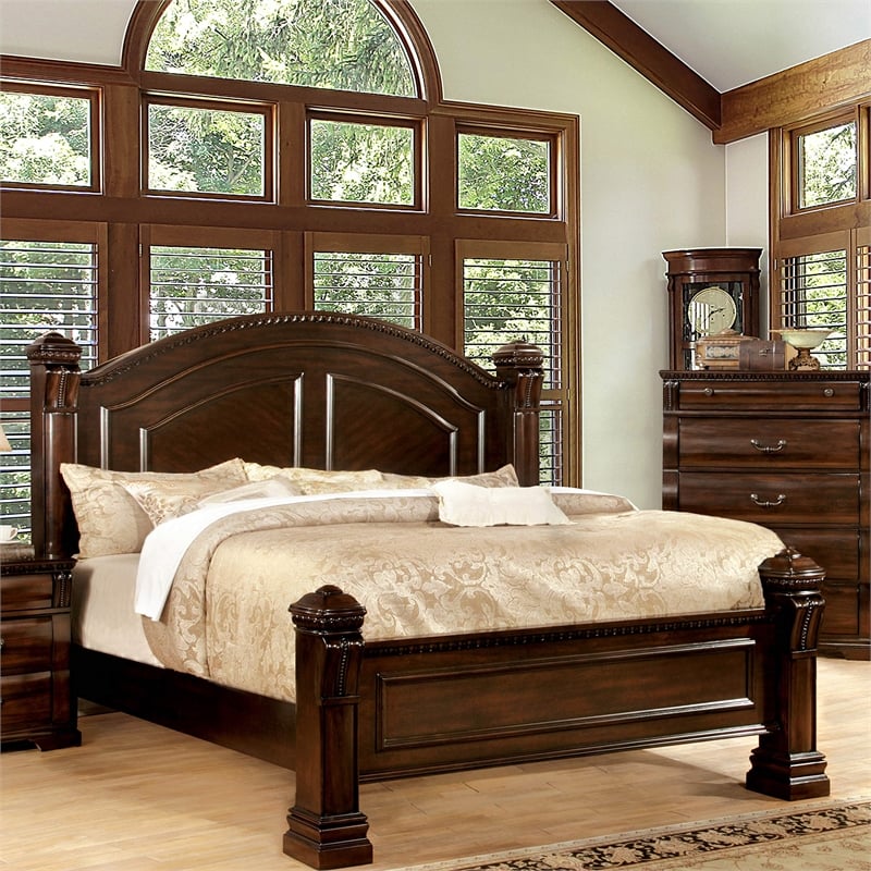 Furniture of America Oulette Transitional Wood Cal King Panel Bed in Dark Cherry