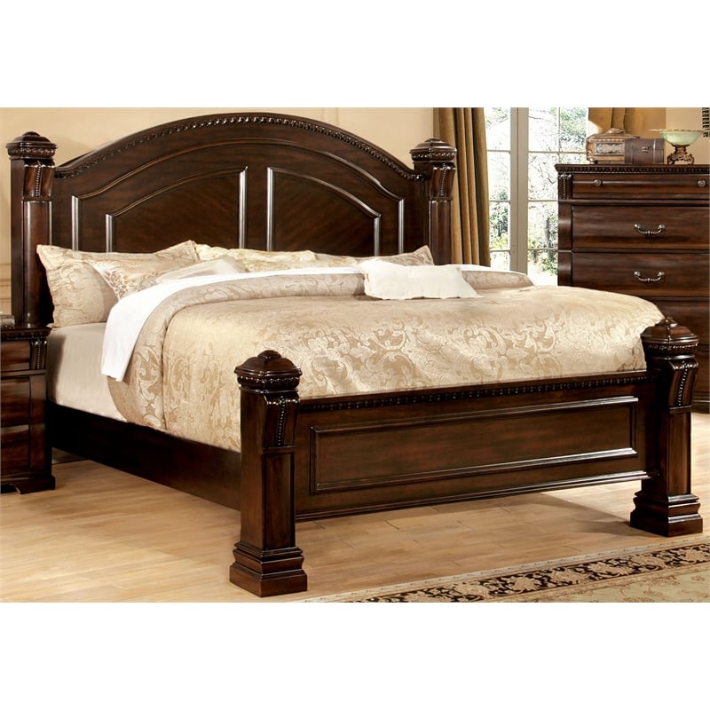Furniture of America Oulette Transitional Wood King Panel Bed in Dark Cherry