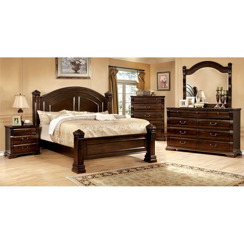 Furniture of America Oulette Transitional Wood King Panel Bed in Dark Cherry