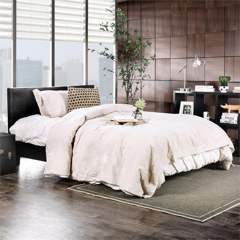 Furniture of America Nicole Faux Leather Queen Platform Bed in Black