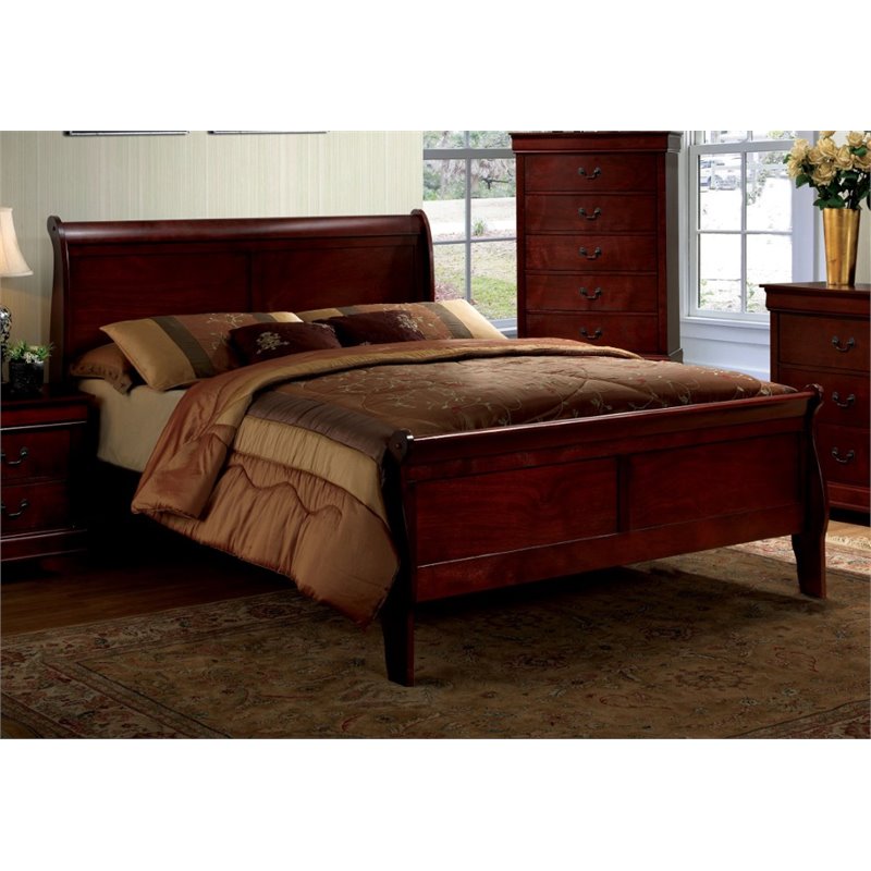 Furniture of America Cedric Queen Platform Sleigh Bed in Cherry IDF7866CHQ